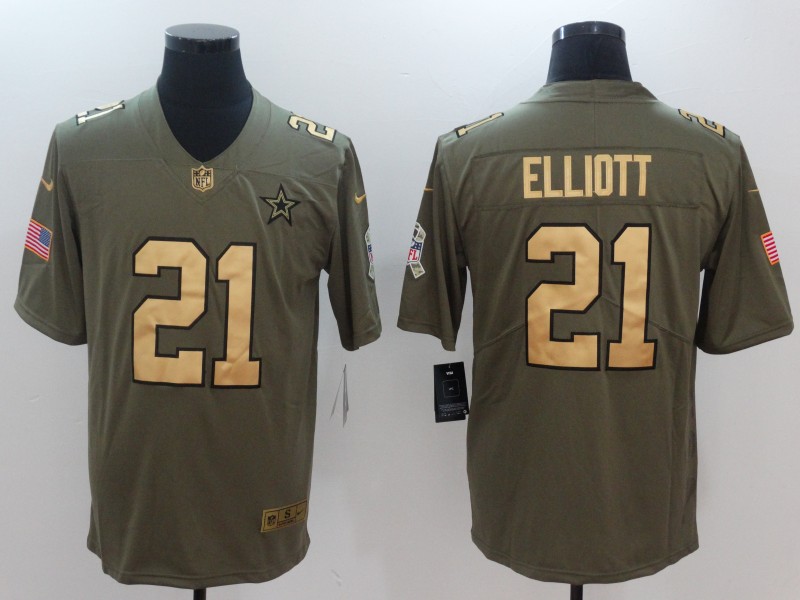 Men Dallas cowboys #21 Elliott Gold Anthracite Salute To Service Nike NFL Limited Jersey->dallas cowboys->NFL Jersey